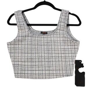 Angel Cult Womens Plaid Tweed Crop Top Black White Metallic BIS1024 L